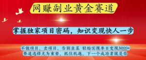 网创副业黄全赛道,掌握独家项目密码,知识变现快人一步,告别韭菜轻松实现单日变现1k+【揭秘】-AI学习资源网