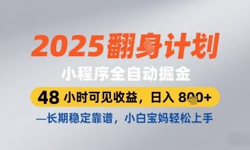 2025小程序全自动掘金，48 小时可见收益，日入8张，长期稳定靠谱，小白宝妈轻松上手【揭秘】-AI学习资源网