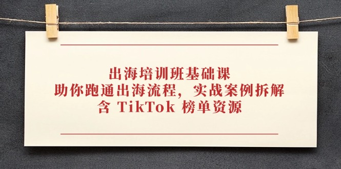 出海培训班基础课，助你跑通出海流程，实战案例拆解，含 TikTok 榜单资源-AI学习资源网