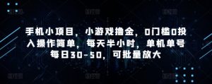 手机小项目,小游戏撸金,0门槛0投入操作简单,每天半小时,单机单号每日30-50,可批量放大-AI学习资源网