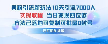 男粉引流新玩法10天引流7000人当日变现四位数可复制可批量0封号-AI学习资源网