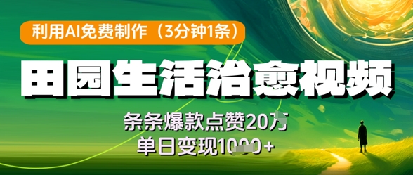 利用AI免费制作田园生活治愈视频，条条爆款点赞20W，单日变现几张-AI学习资源网