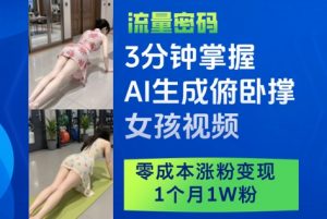 3分钟掌握AI生成俯卧撑女孩视频,零成本涨粉变现,1个月1W粉-AI学习资源网