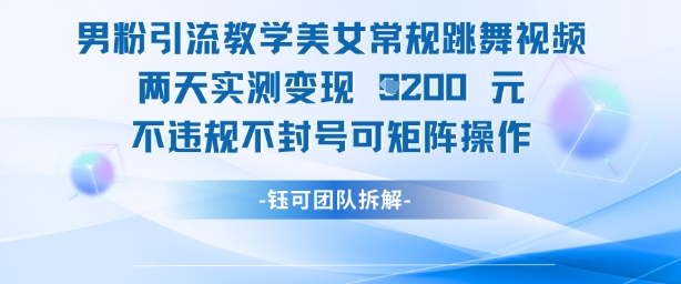 男粉引流教学美女常规跳舞视频两天实测变现1k+，不违规不封号可矩阵操作-AI学习资源网