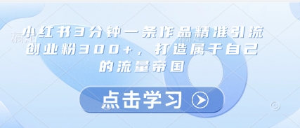 小红书3分钟一条作品精准引流创业粉300+，打造属于自己的流量帝国-AI学习资源网