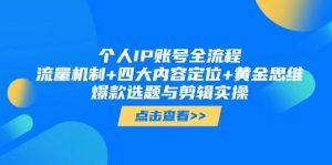个人IP账号全流程:流量机制+四大内容定位+黄金思维, 爆款选题与剪辑实操-AI学习资源网