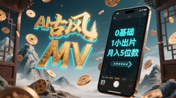 AI一键生成古风音乐MV，0剪辑基础1小时出片，多种变现渠道，一部手机月入5位数-AI学习资源网