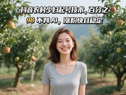 抖音农村少妇起号技术，百分之98不判AI，涨粉快且稳定-AI学习资源网