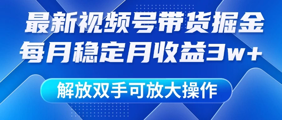 最新视频号带货掘金项目，每月稳定月收益3w+，解放双手，可放大操作-AI学习资源网