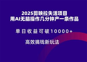 2025剪映拉失活项目,单日收益可破10000+,用AI无脑制作作品,高效搞…-AI学习资源网