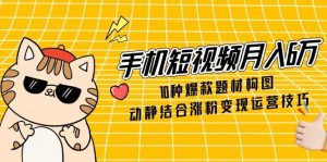 手机短视频月入6万,10种爆款题材构图,动静结合涨粉变现运营技巧-AI学习资源网