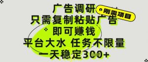 广告调研项目,只需复制粘贴广告即可挣钱,平台大水,任务不限量,一天3张【揭秘】-AI学习资源网