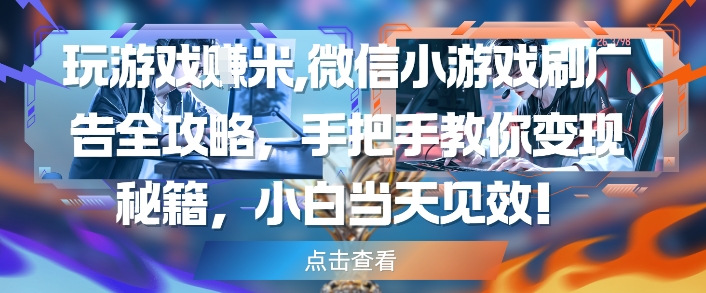 玩游戏挣米，微信小游戏刷广告全攻略，手把手教你变现秘籍，小白当天见效-AI学习资源网
