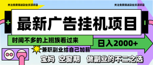 最新广告挂机项目,日入2000+,做副业的不二之选-AI学习资源网