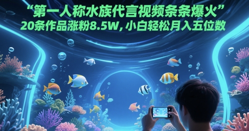 第一人称水族代言视频条条爆火，20条作品涨粉8.5W，小白轻松月入五位数-AI学习资源网