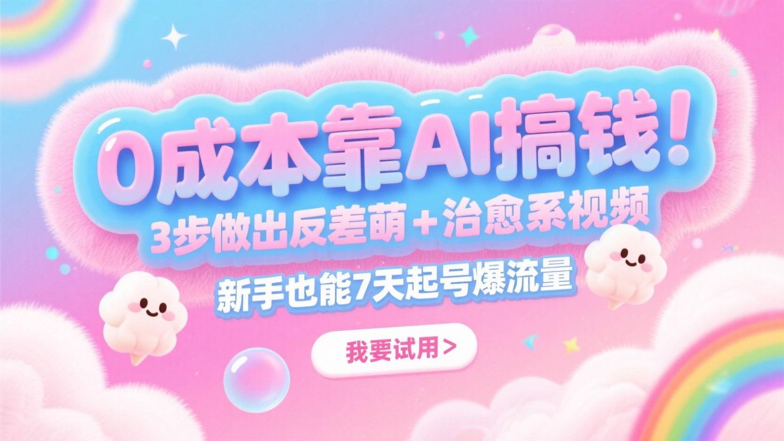 0成本靠AI搞钱！3步做出反差萌+治愈系视频，新手也能7天起号爆流量，月入5位数-AI学习资源网