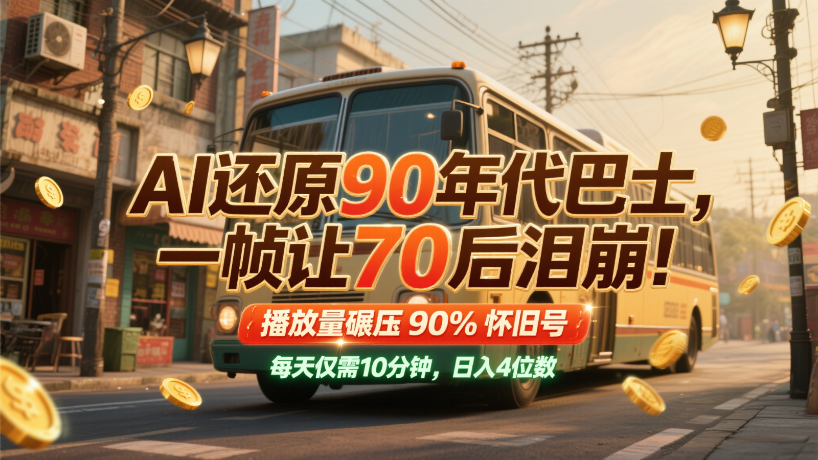 AI还原90年代巴士，一帧让70后泪崩！播放量碾压90%怀旧号，每天10分钟，日入4位数-AI学习资源网