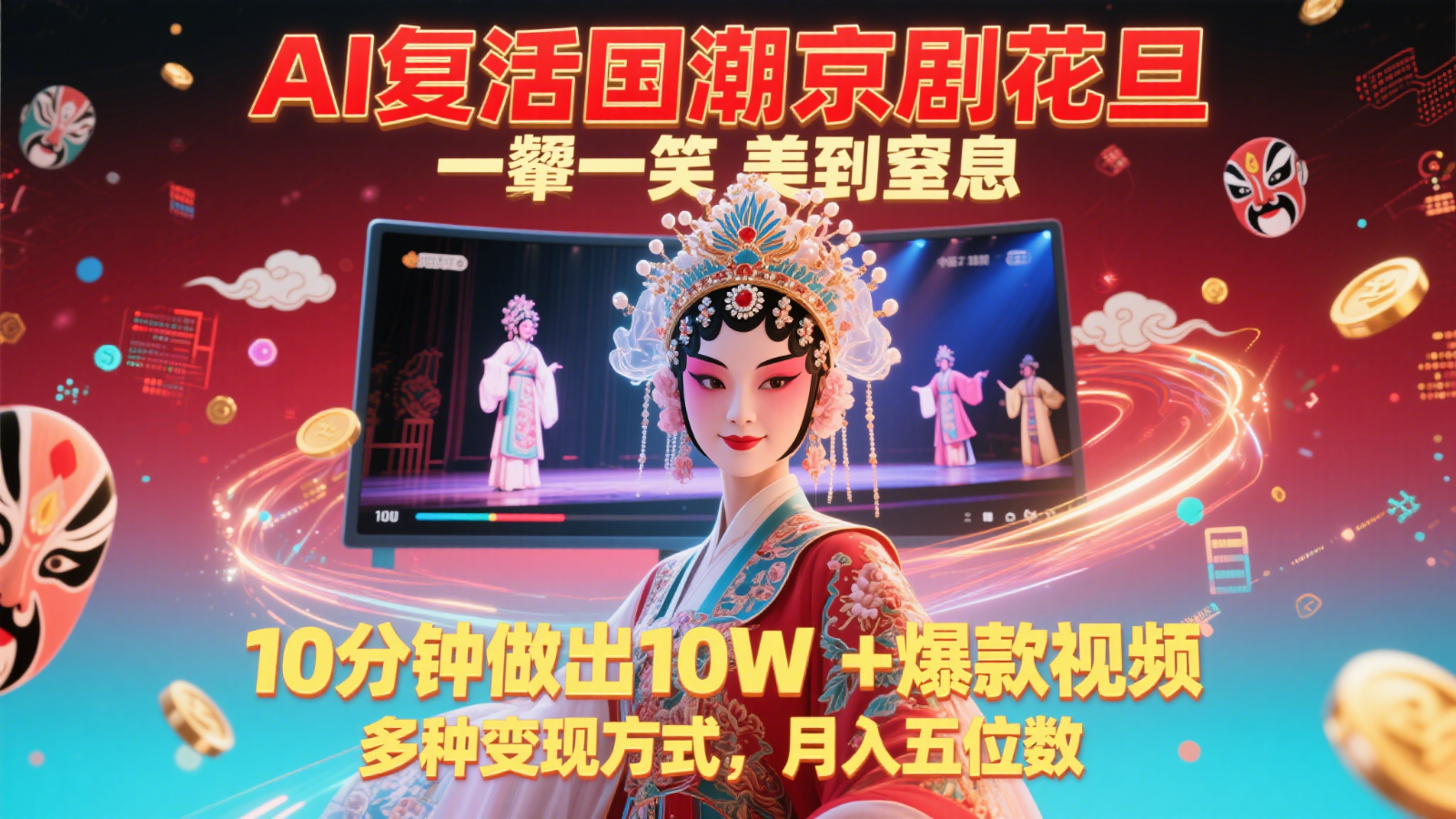 AI复活国潮京剧花旦，一颦一笑美到窒息，10分钟做出10W+爆款视频，多种变现方式-AI学习资源网