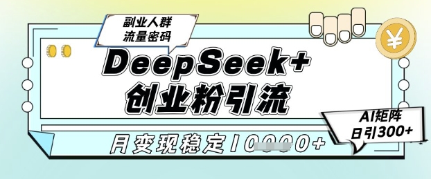 DeepSeek+创业粉精准引流，全新分享课4.0玩法，AI矩阵日引300+，多种变现方式，稳定月入1W-AI学习资源网