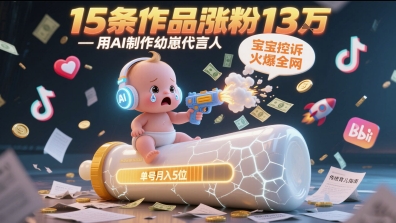 用AI制作幼崽代言人，宝宝的控诉火爆全网，15条作品涨粉13W，单号月入5位数实操教程-AI学习资源网