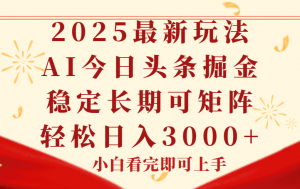 今日头条2025年最新玩法，思路简单，复制粘贴，稳定长期，轻松实现矩…-AI学习资源网