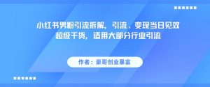 小红书男粉引流拆解，引流、变现当日见效超级干货，适用大部分行业引流-AI学习资源网