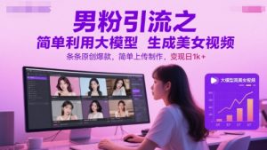 男粉引流之简单利用大模型生成美女视频，条条原创爆款，简单上传制作，变现日1k+-AI学习资源网