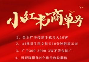 小红书商单号,AI轻松制作PLOG图文,商单接到手软3张-3k一条,每天轻松十分钟,矩阵n个账号,月入几个W-AI学习资源网