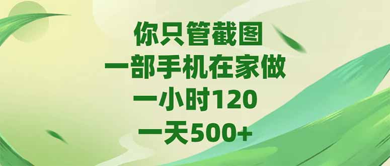 你只管截图，一部手机在家做，一小时120，-天500+-AI学习资源网