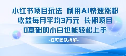 适合小白操作的小红书新项目，利用AI快速涨粉，收益每月平均1W+-AI学习资源网