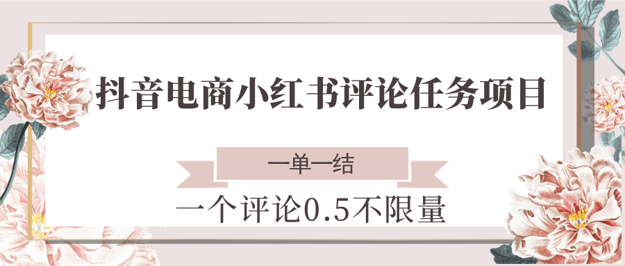抖音电商小红书评论任务项目，一个评论0.5，一单一结 不限量-AI学习资源网
