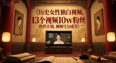 历史女性独白视频，13个视频10w粉丝，伙伴计划，视频号分成等-AI学习资源网