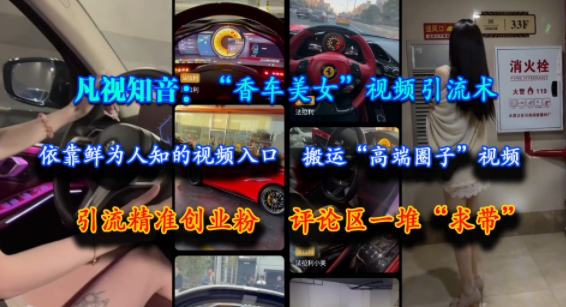 凡视知音：“香车美女”视频引流术，依靠鲜为人知的视频入口，搬运“高端圈子”视频，引流精准创业粉，评论区一堆“求带”-AI学习资源网