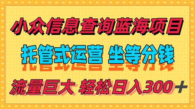 稳定日入300＋，小众信息查询蓝海项目，全程懒人式托管，解放你的时间-AI学习资源网