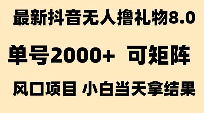 抖音无人撸礼物8.0玩法 全新风口   见效果快  全无人  单号当天产出2000+-AI学习资源网
