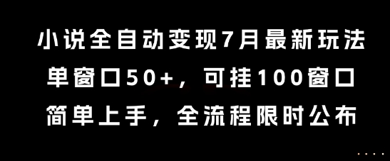 小说全自动变现7月玩法，单窗口50+，可挂100窗口，简单上手，全流程限时公布【揭秘】-AI学习资源网