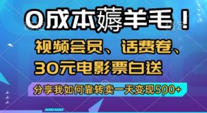 0成本薅羊毛!视频会员、话费卷、30元电影票白送,分享我如何靠转卖一天变现5张+【揭秘】-AI学习资源网