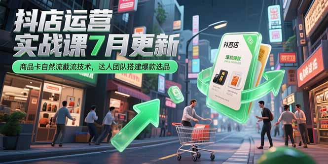 抖店运营实战课7月更新，商品卡自然流截流技术，达人团队搭建爆款选品-AI学习资源网