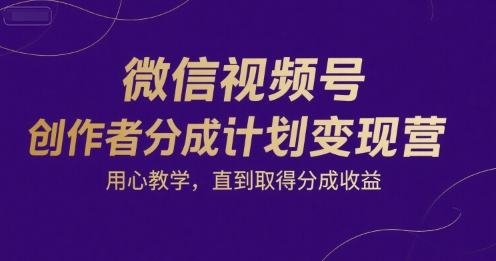 微信视频号创作者分成计划变现营，用心教学，直到取得分成收益-AI学习资源网