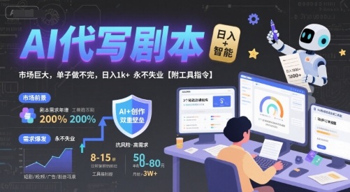 AI代写剧本，市场巨大，单子做不完，日入1k+ 永不失业【附工具指令】-AI学习资源网
