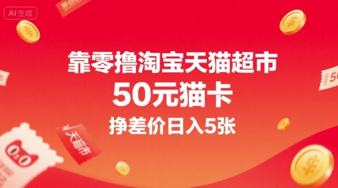 靠零撸淘宝天猫超市50元猫卡，挣差价日入5张-AI学习资源网