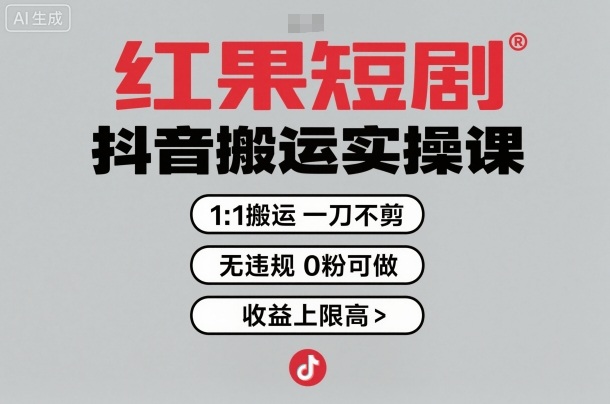 红果短剧拉新之抖音搬运实操课，1：1搬运，一刀不剪，无违规，0粉可做，收益上限高-AI学习资源网
