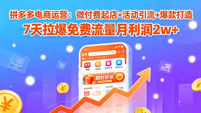 拼多多电商运营：微付费起店+活动引流+爆款打造 7天拉爆免费流量月利润2w+-AI学习资源网