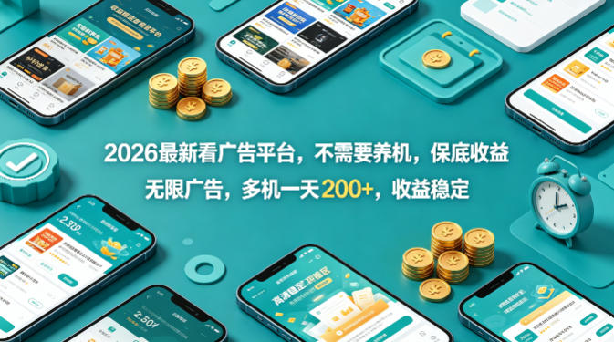 2026最新看广告平台，不需要养机，保底收益，无限广告，多机一天200+，收益稳定【揭秘】-AI学习资源网