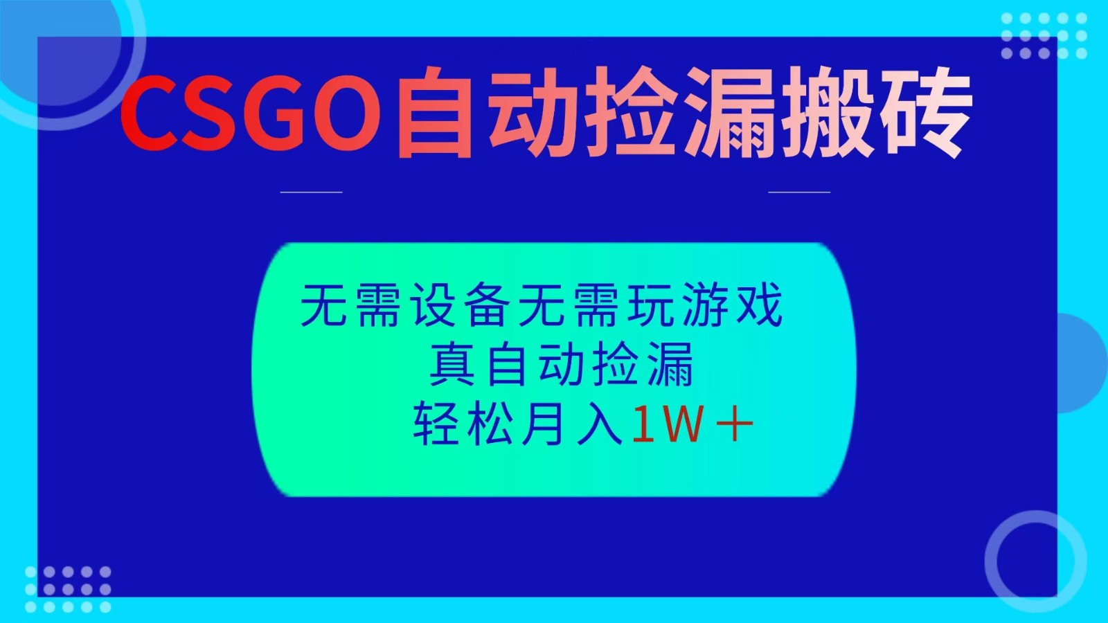 CSGO自动捡漏搬砖，当天操作当天见结果，无需了解游戏，包教包会包落地-AI学习资源网