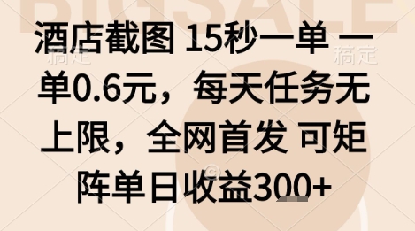 酒店截图项目，15秒一单，一单0.6米，每天任务无上限，全网首发可矩阵单日收益3张+【揭秘】-AI学习资源网