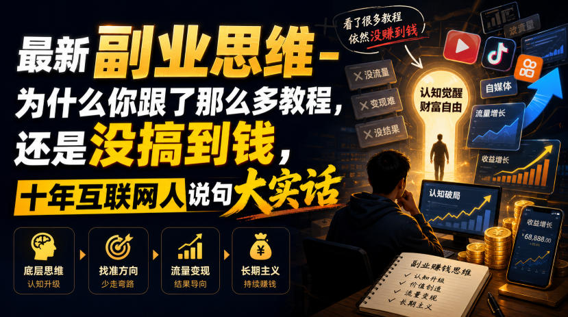 最新副业思维-为什么你跟了那么多教程,还是没搞到钱,十年互联网人说句大实话【揭秘】-AI学习资源网