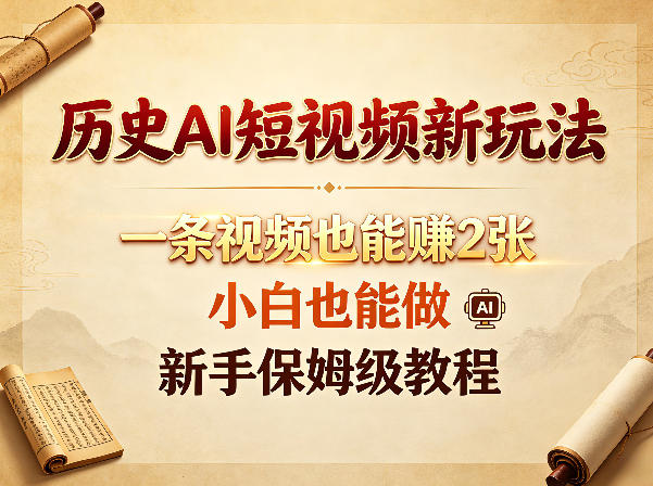 历史AI短视频新玩法，一条视频也能賺2张，小白也能做，新手保姆级教程-AI学习资源网