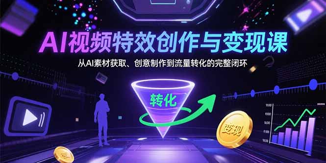 AI视频特效创作与变现课：从AI素材获取、创意制作到流量转化的完整闭环-AI学习资源网