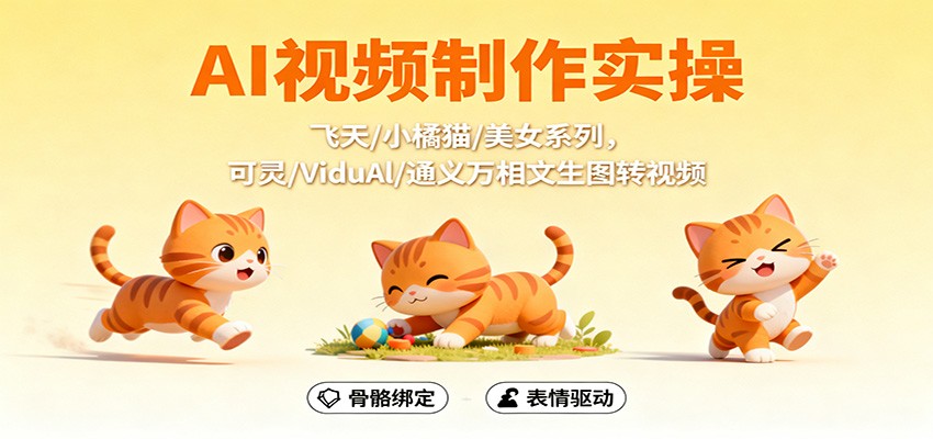AI视频制作实操,飞天/小橘猫/美女系列,可灵/ViduAl/通义万相文生图转视频-AI学习资源网